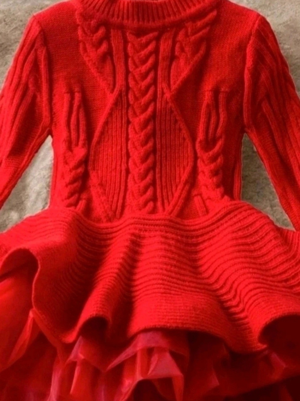 Red Sweater Knit Tulle Hem Girls' Dress 4T - Picture 2 of 4